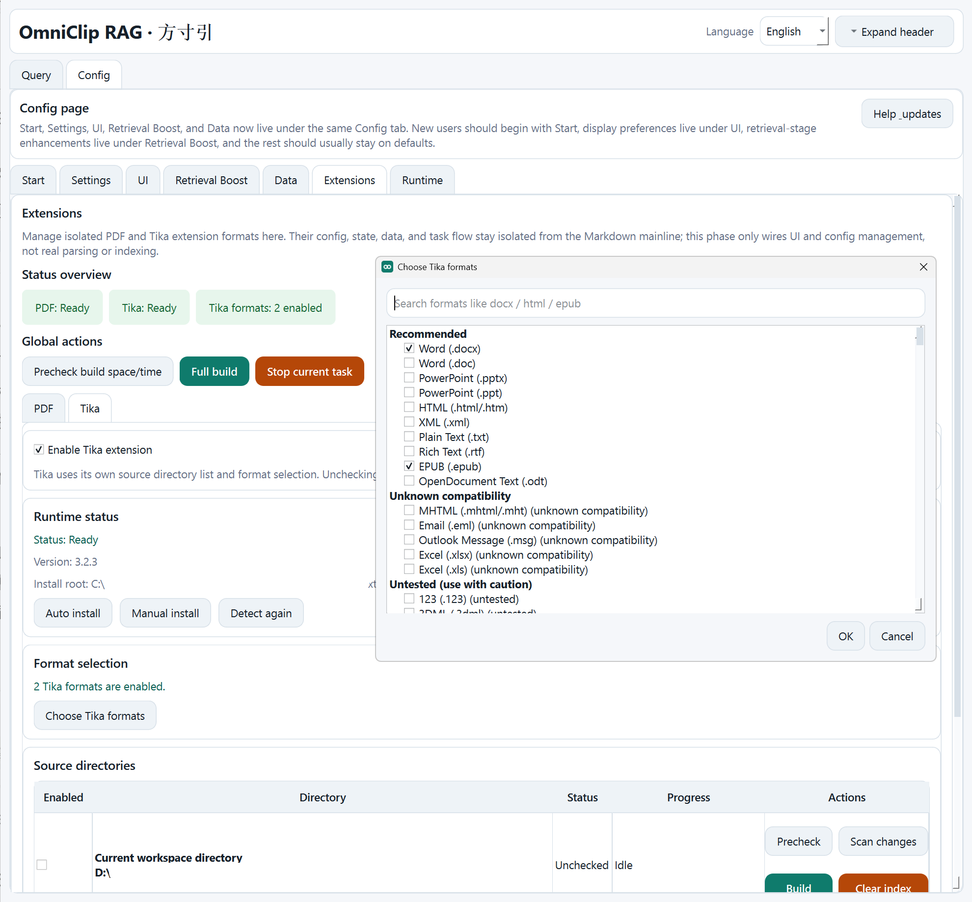 OmniClip RAG extension format selection interface